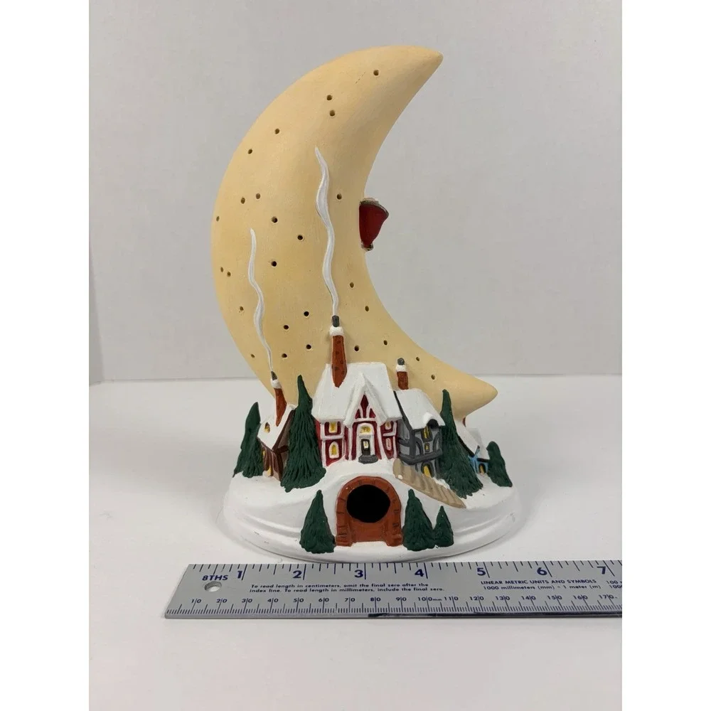 Crescent Moon Village Town Santa Snow Scape Light Lamp Ceramic No Light Kit